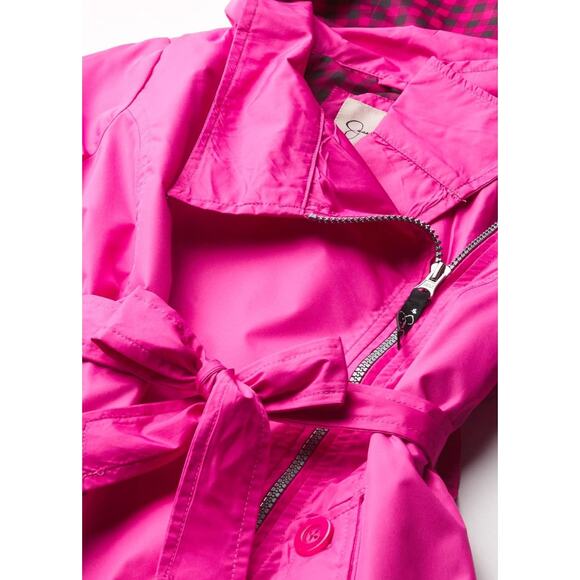 JESSICA SIMPSON Pink Hooded Rain Pretty Trench COAT JACKET GIRL SIZE L6x gingham - Picture 6 of 6